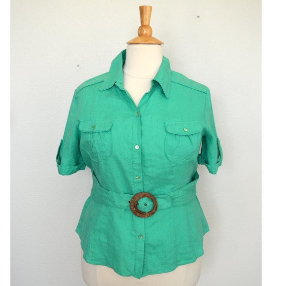 Lafayette 148 New York Tops - Lafayette 148 Linen Button Front Belted Top 18